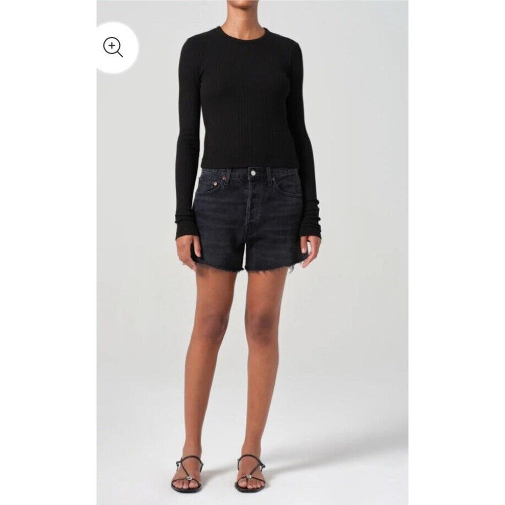 Black High-Rise Denim Shorts